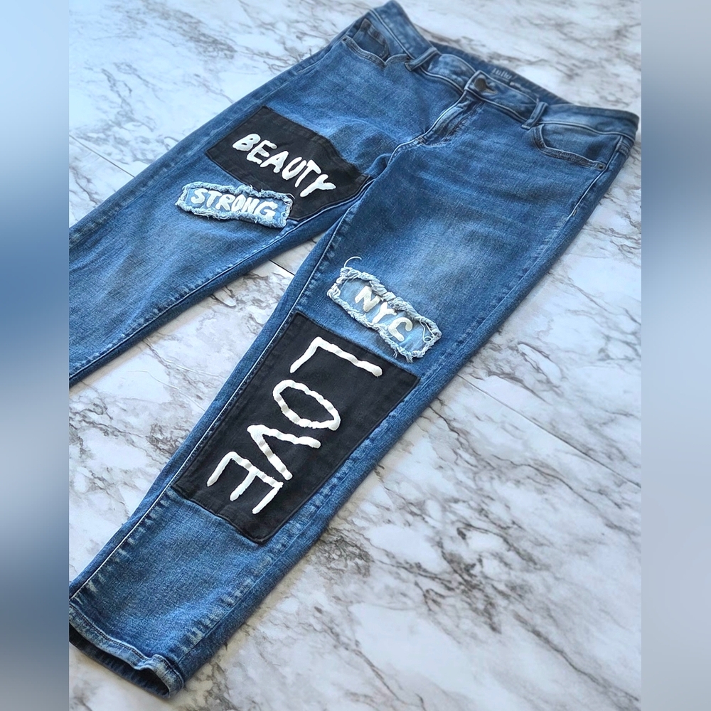 New York & Company Cropped Patched Jeans